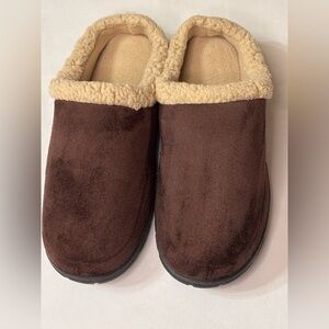 TOTES Cozy Brown Faux Fur Men's Slippers Sz L